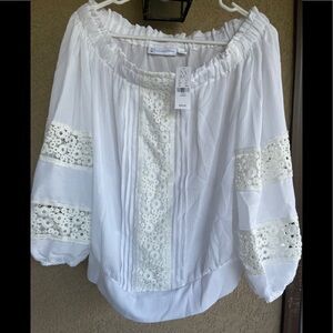 NY & Co. White OFF-THE-SHOULDER TOP - Crochet Lace Large $60